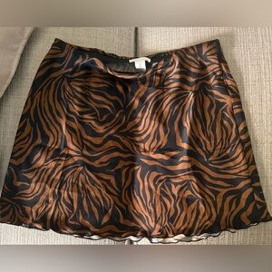 H&M Zebra Pattern Mini Satin Skirt in Black and Brown